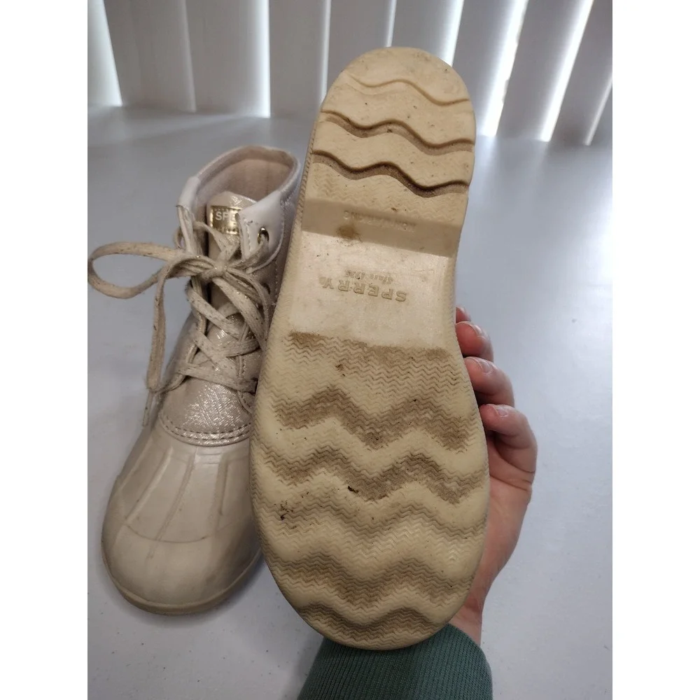 Sperry Top Sider Kids Boots‎ Beige Glitter Waterproof Duck Boots Size 1